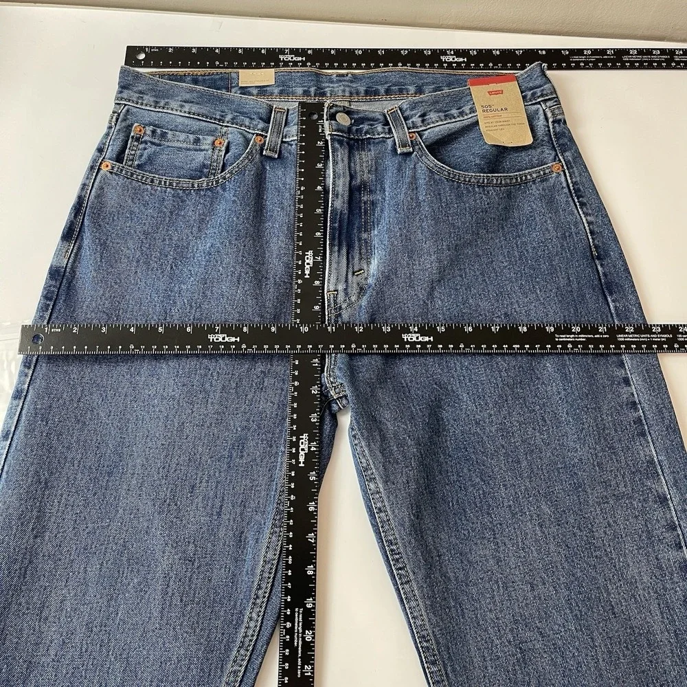 Levis 505 Jeans Mens 36x32 Blue Regular Fit Straight Medium Wash Denim Grunge